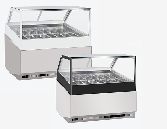 Two gelato ice cream cabinets with different styles