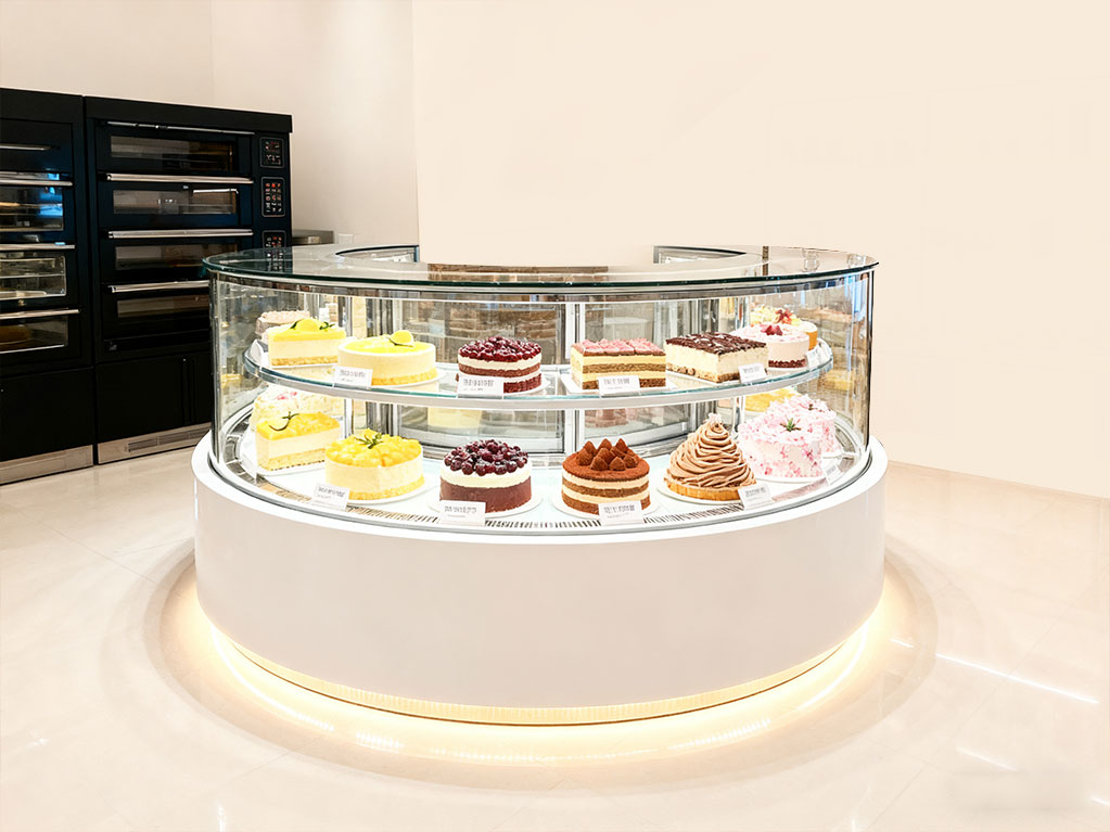 commerical curved glass cake chiller