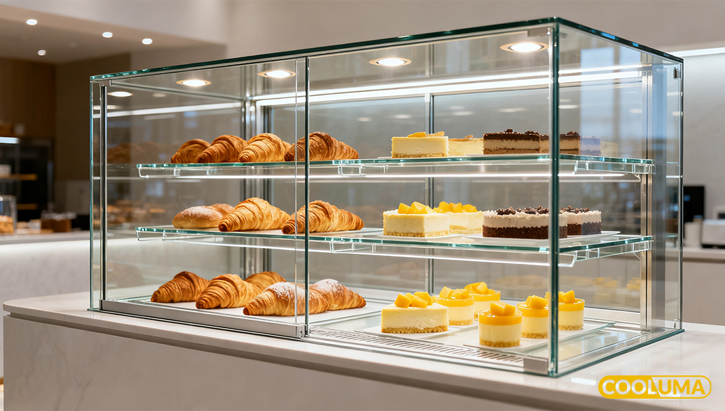 Volledig glazen vitrinekast voor taarten