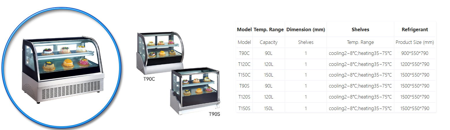 T90A and T90C countertop cake cabinet