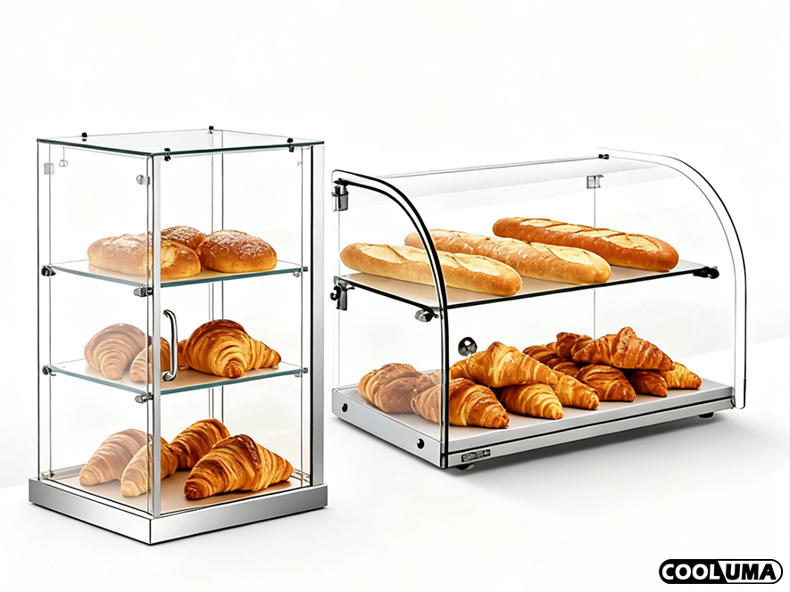 Glass display cabinets of different shapes