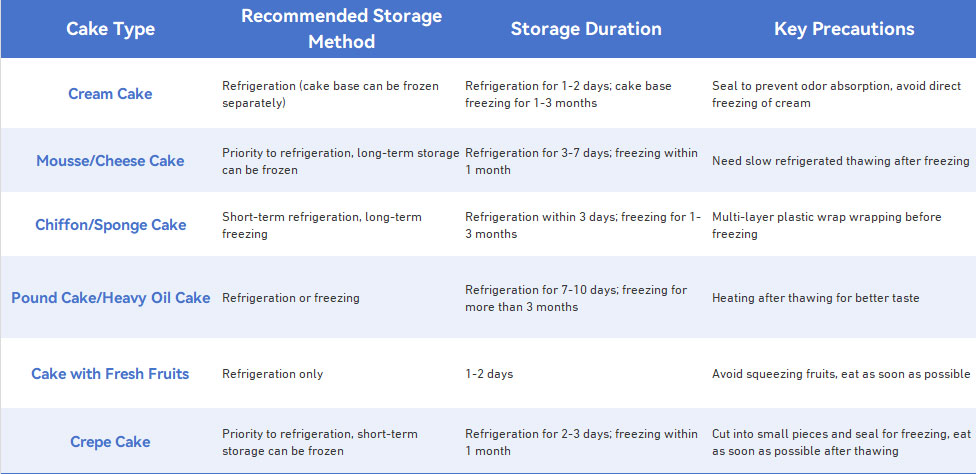 Different Cake Storage Temperature Settings