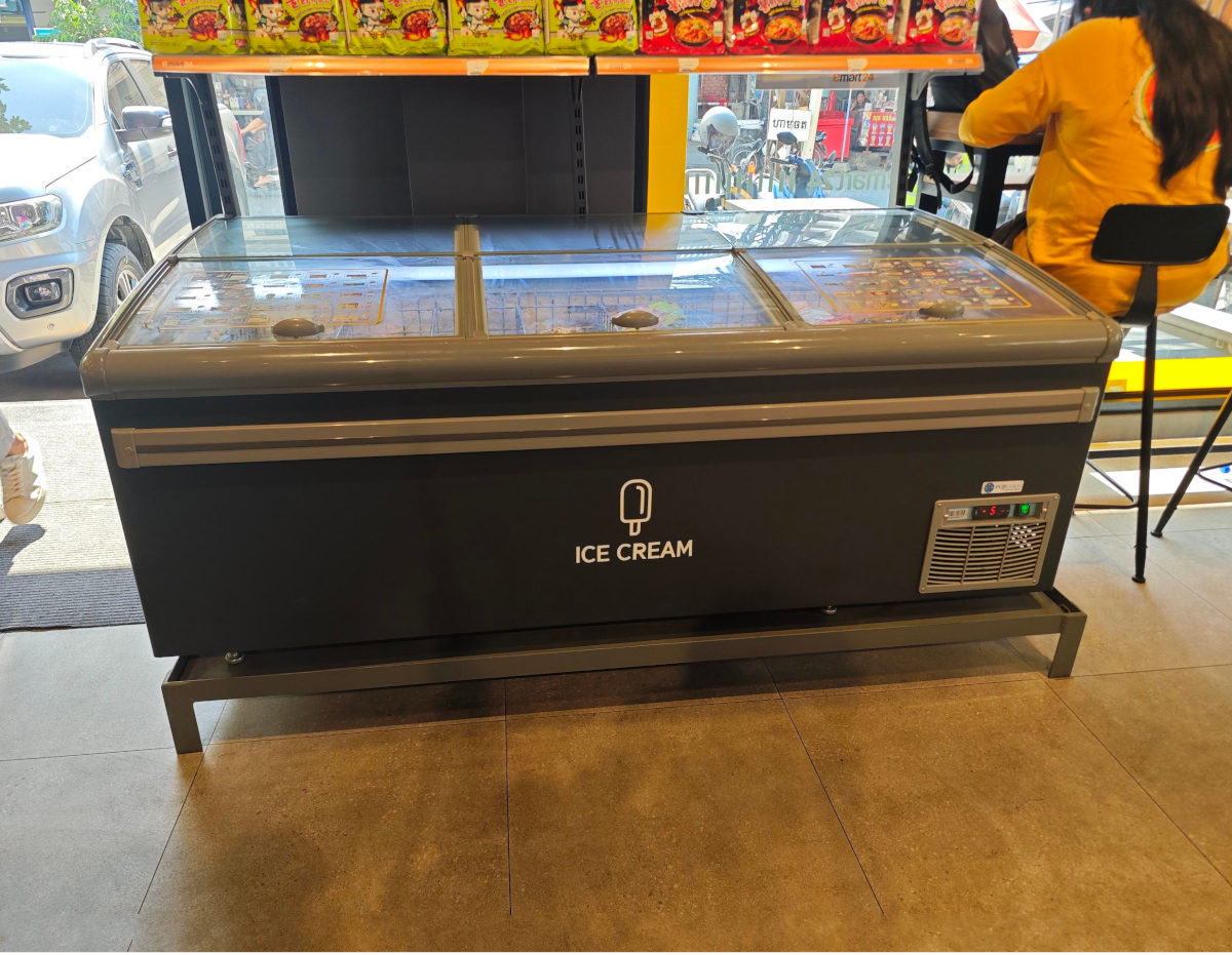 Ice cream freezer placed in a shop in Thailand Ice cream freezer placed in a shop in Thailand