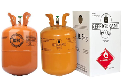 Bottled refrigerant for refrigerated display cabinets